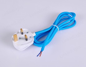 UK 3 Pin Plug with Fabric Cable Sky Blue