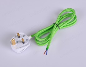 UK 3 Pin Plug with Fabric Cable Apple Green