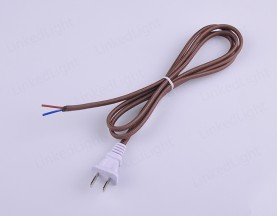 Chinese 2-Pole Flat Plug with Fabric Cable Dark Brown