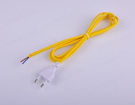 Europen 2 Pin Round Plug with Fabric Cable Yellow