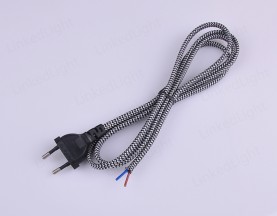 Europen 2 Pin Round Plug with Fabric Cable Zigzag Black&White