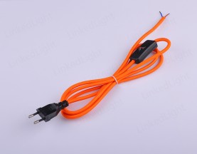 Europen 2 Pin Round Plug with Switch and Fabric Cable Orange